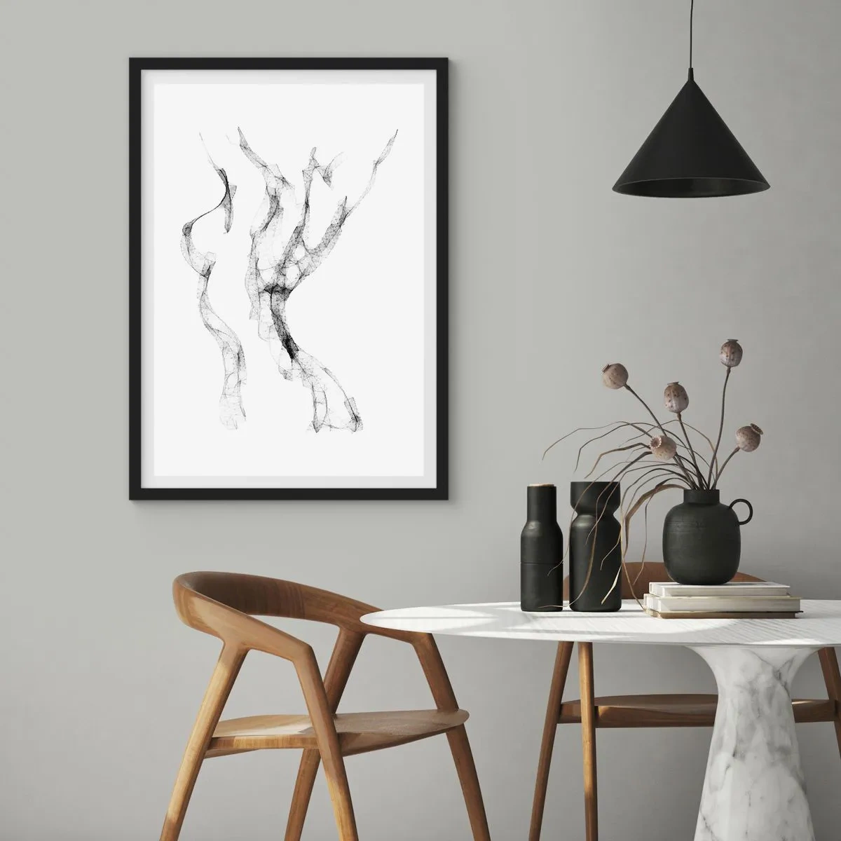 Plakat w czarnej ramie - Abstrakcyjna kompozycja w czarno-białym minimalizmie - 50x70cm - Piękna i silna - Nowoczesna dekoracja ścienna do salonu i sypialni ARTTOR