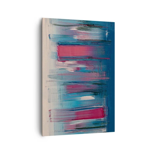 Obraz na płótnie - Abstrakcyjne pionowe formy w odcieniach błękitu i czerwieni - 70x100cm - Kompozycja wertykalna w błękicie i czerwieni - Nowoczesna dekoracja ścienna do salonu i sypialni ARTTOR