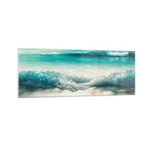 Obraz na szkle - Fale oceanu na jasnej piaszczystej plaży - 140x50cm - Spokój oceanu - Nowoczesna dekoracja ścienna do salonu i sypialni ARTTOR