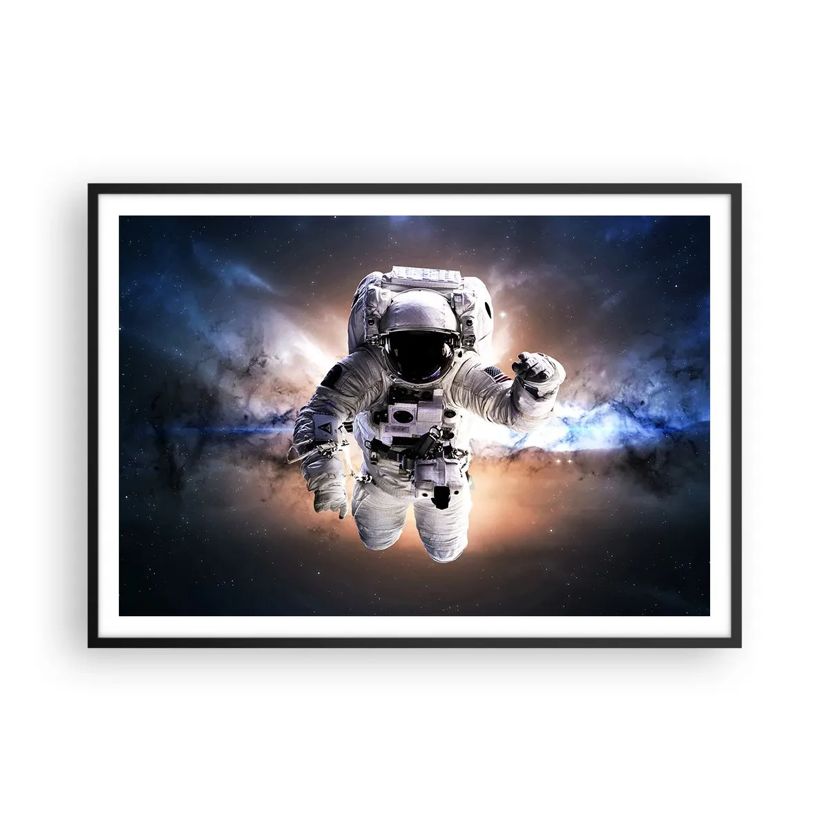 Plakat w czarnej ramie - Astronauta w przestrzeni kosmicznej - 100x70cm - Pozdrowienia z kosmosu - Nowoczesna dekoracja ścienna do salonu i sypialni ARTTOR