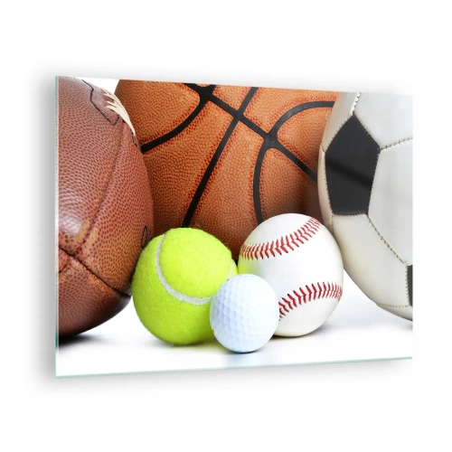 Obraz na szkle - Zestaw piłek sportowych na białym tle - 70x50cm - Łączy nas piłka! - Nowoczesna dekoracja ścienna do salonu i sypialni ARTTOR