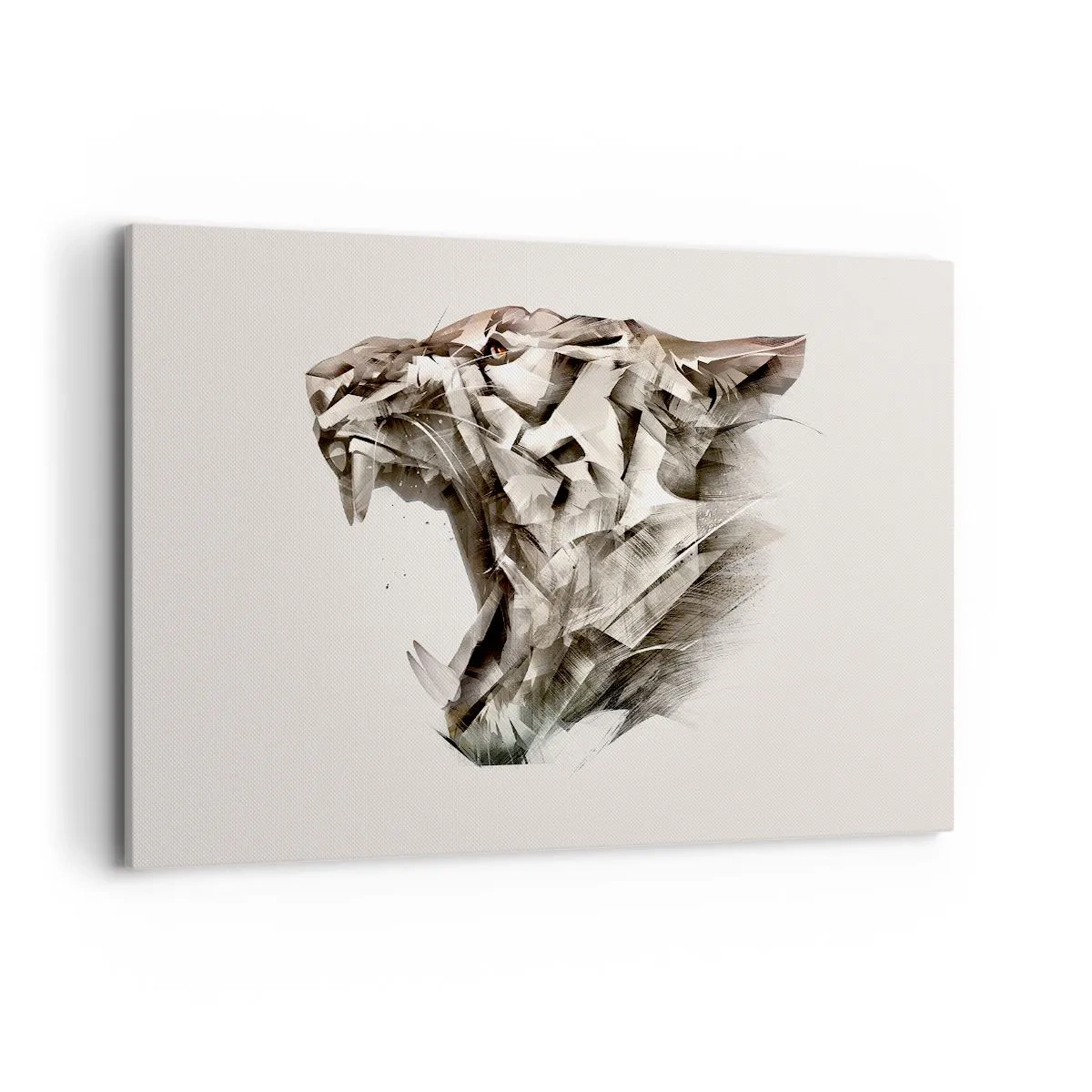 Obraz na płótnie - Abstrakcyjny wizerunek tygrysa w odcieniach beżu - 120x80cm - Już wiesz, kto rządzi - Nowoczesna dekoracja ścienna do salonu, kuchni i sypialni ARTTOR