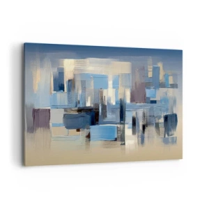 Obraz na płótnie - Geometryczne formy w odcieniach błękitu i beżu - 100x70cm - Błękitna konstrukcja - Nowoczesna dekoracja ścienna do salonu, kuchni i sypialni ARTTOR