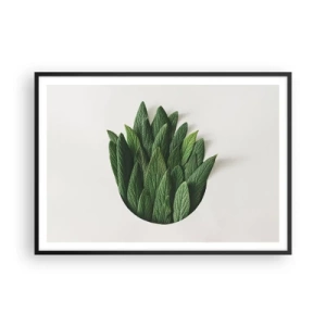 Plakat w czarnej ramie - Kompozycja zielonych liści na jasnym tle - 100x70cm - Nieposkromiona ciekawość - Nowoczesna dekoracja ścienna do salonu i sypialni ARTTOR