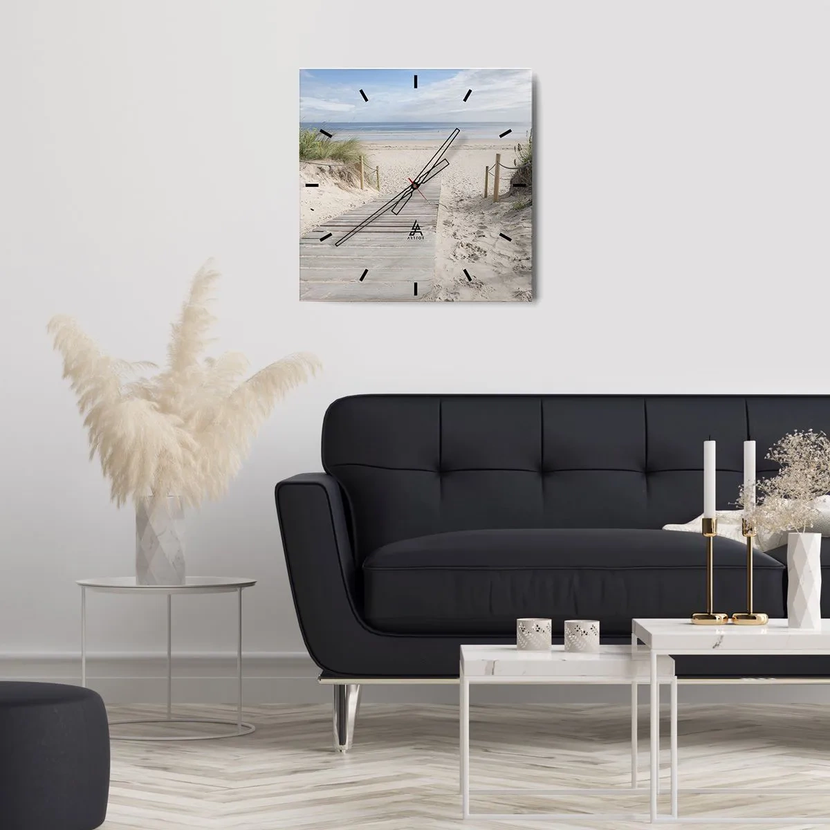 Zegar ścienny - Ścieżka z desek prowadząca na piaszczystą plażę - 30x30cm - Po horyzont - Nowoczesna dekoracja ścienna do salonu i sypialni ARTTOR