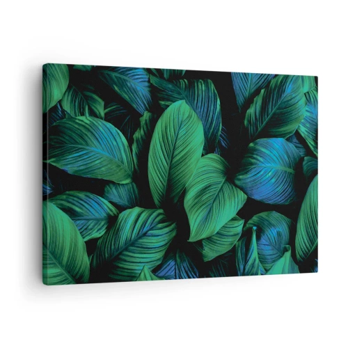 Obraz na płótnie - Zielone liście w minimalistycznym stylu - 70x50cm - W zielonym tłumie - Nowoczesna dekoracja ścienna do salonu i sypialni ARTTOR