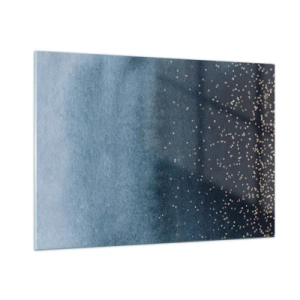 Obraz na szkle - Granatowe gradienty z drobnymi złotymi punktami - 100x70cm - Kompozycja – niebieskie fazy - Nowoczesna dekoracja ścienna do salonu, kuchni i sypialni ARTTOR