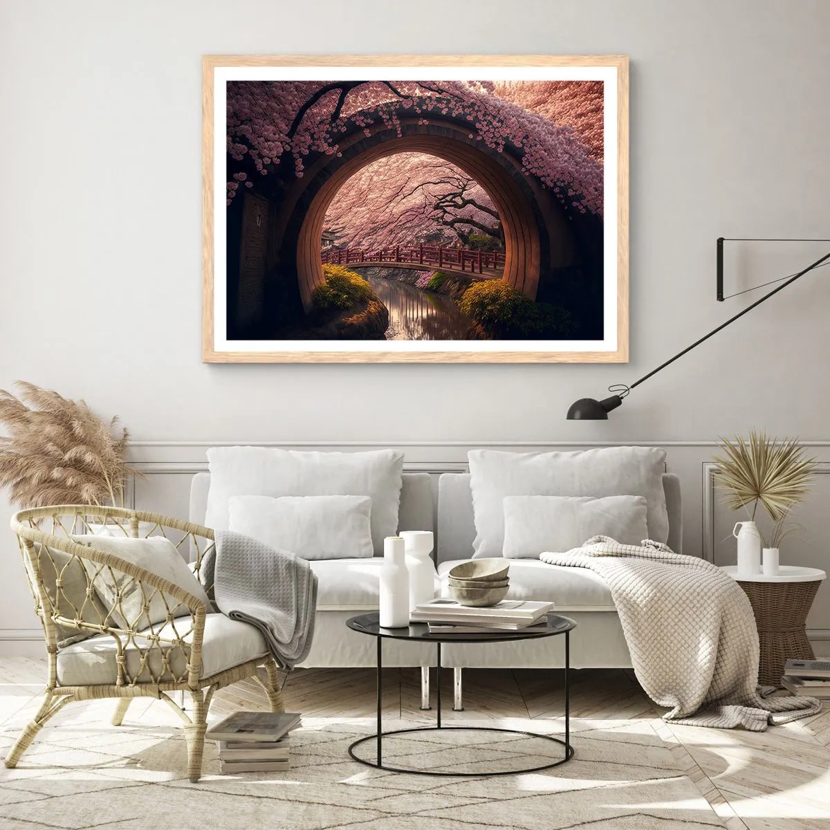 Plakat w ramie jasny dąb - Japońska wiosna - 100x70 cm