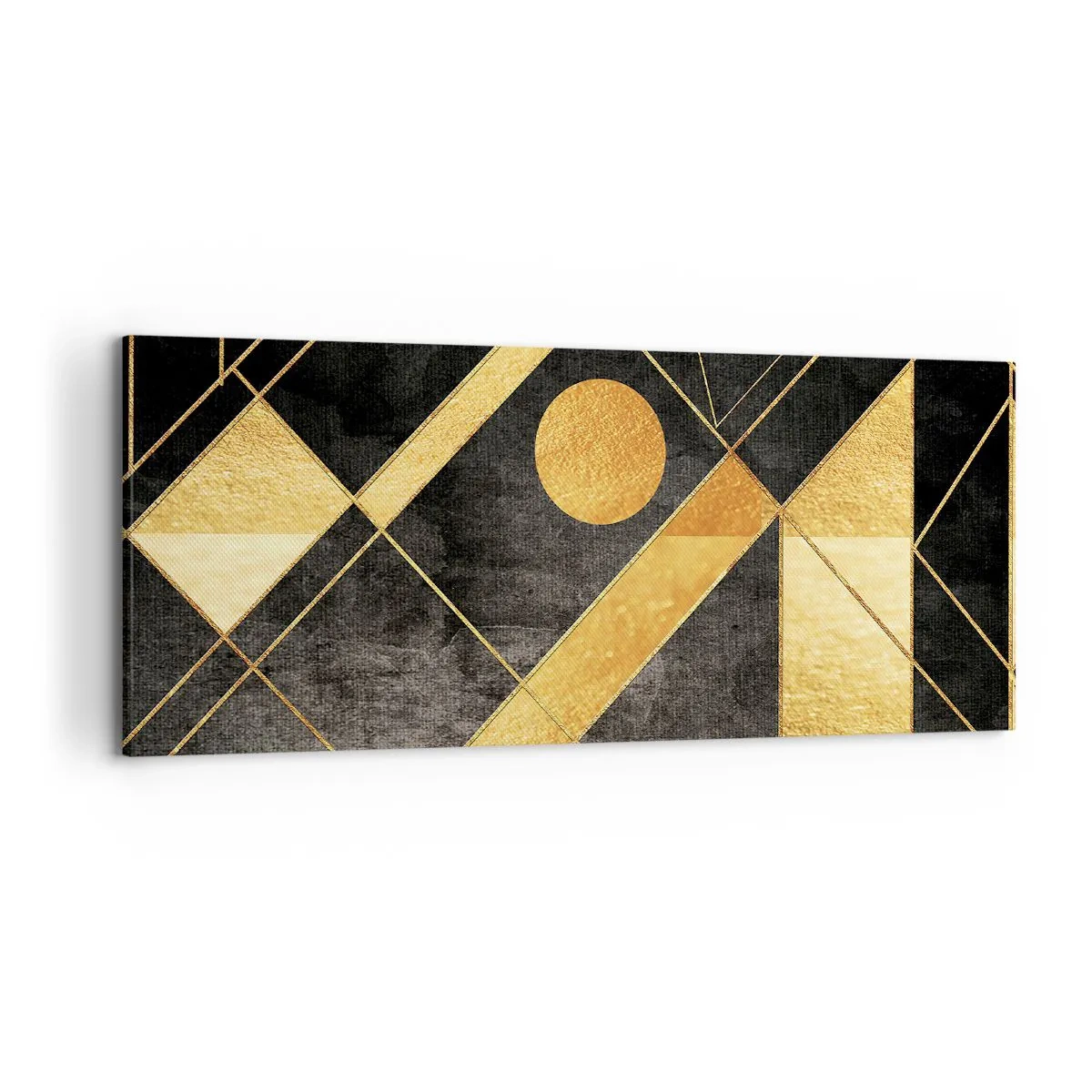 Obraz na płótnie - Geometryczne kształty w złotych i czarnych tonacjach - 120x50cm - Słońce pustyni - Nowoczesna dekoracja ścienna do salonu i sypialni ARTTOR