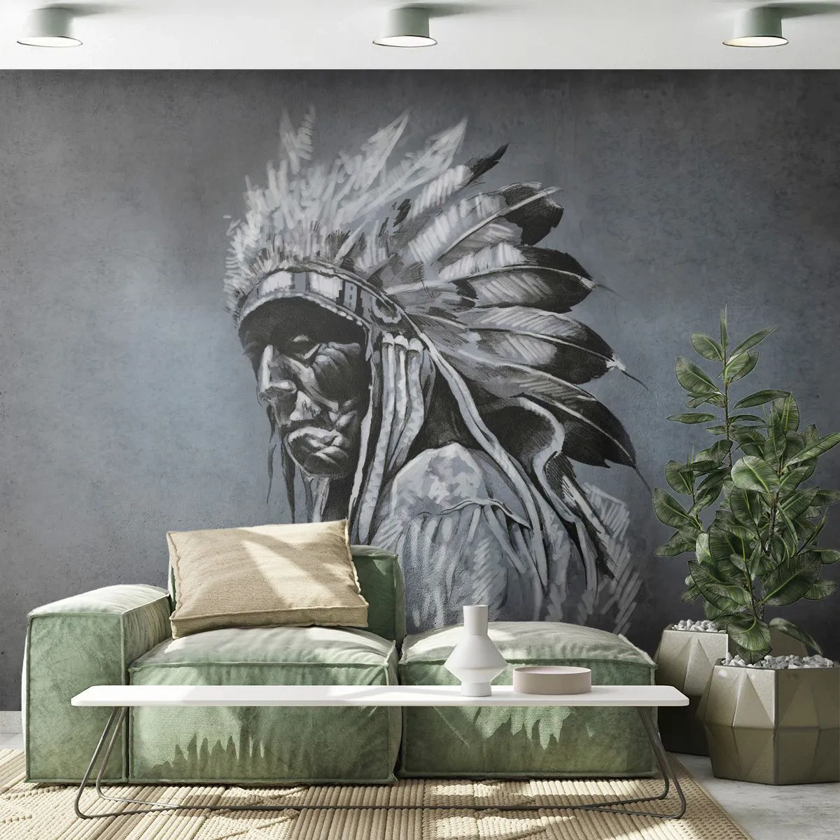 Fototapeta Standard Eco - Powrót do korzeni - Indianin, Pióropusz, Mężczyzna - 350x256 cm
