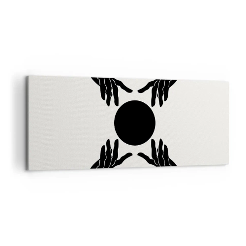 Obraz na płótnie - Czarne dłonie w symetrycznej kompozycji z kulą - 120x50cm - Tajemny znak - Nowoczesna dekoracja ścienna do salonu i sypialni ARTTOR