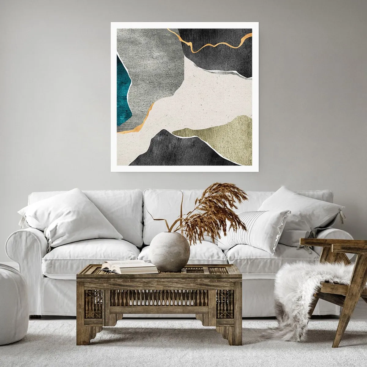 Plakat - Mozaikowa kompozycja z nitką złota - 40x40 cm