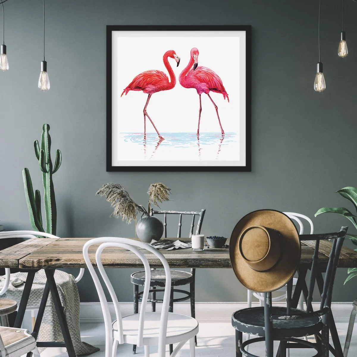 Plakat w czarnej ramie - Różowe randez-vous - 60x60 cm