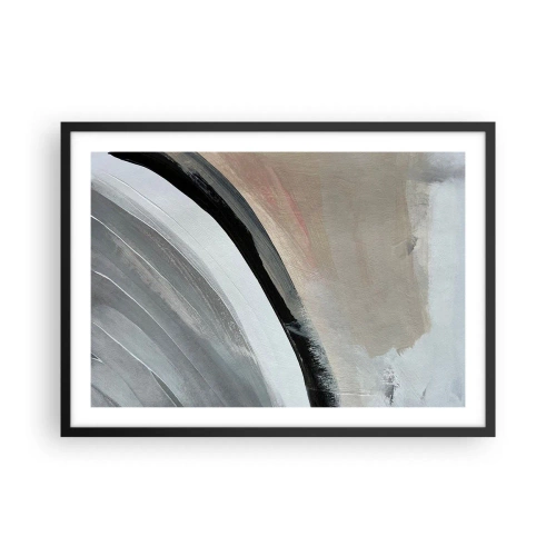 Plakat w czarnej ramie - Abstrakcyjny łuk w odcieniach czerni, szarości i beżu - 70x50cm - Kompozycja: łuk czerni i szarości - Nowoczesna dekoracja ścienna do salonu i sypialni ARTTOR