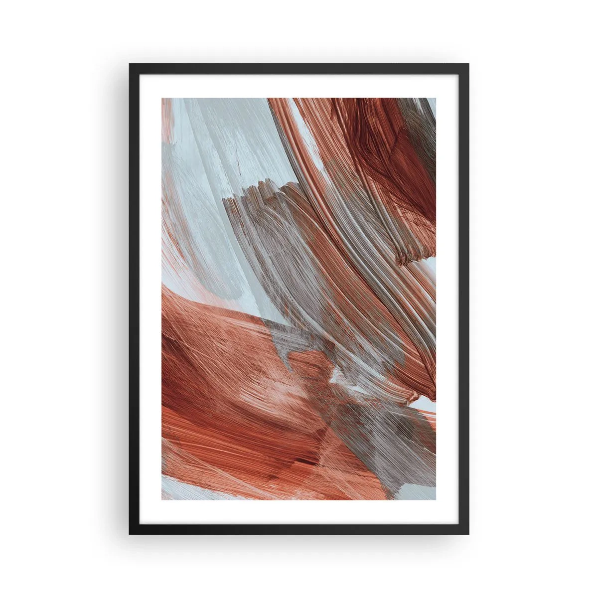 Plakat w czarnej ramie - Dynamiczne pociągnięcia pędzla w ciepłych tonacjach - 50x70cm - Abstrakcja jesienna i wietrzna - Nowoczesna dekoracja ścienna do salonu i sypialni ARTTOR