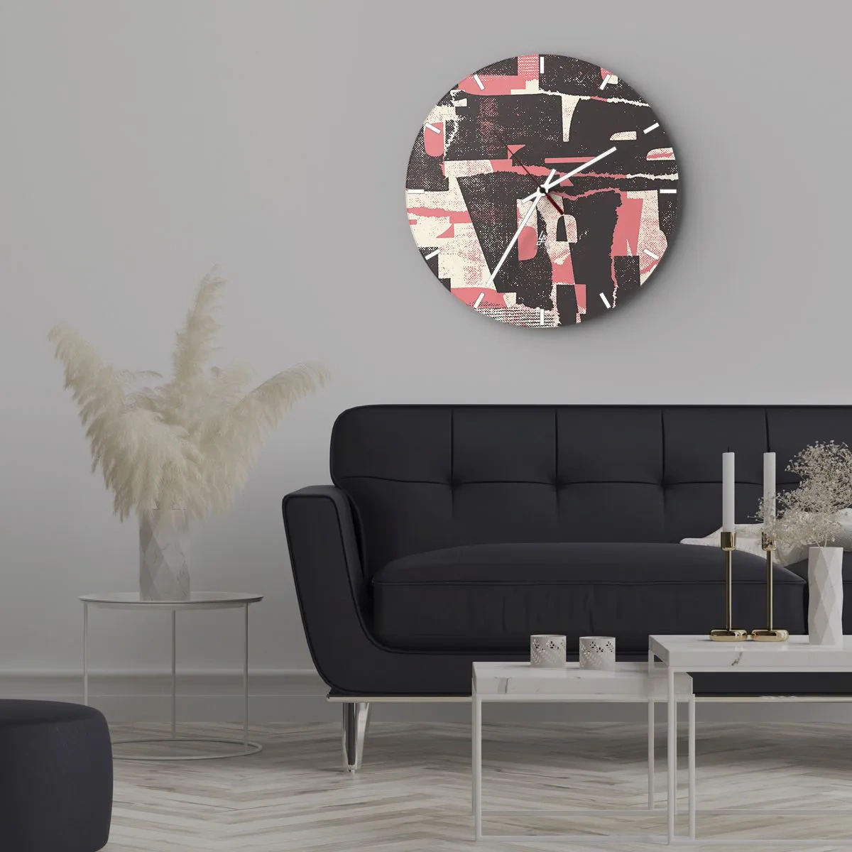 Zegar ścienny - Geometryczna abstrakcja w różu, kremie i brązie - 30x30cm - Cały ten zgiełk - Nowoczesna dekoracja ścienna do salonu, kuchni i sypialni ARTTOR