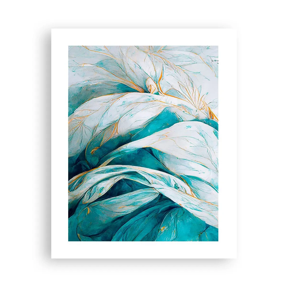 Plakat - Błękitna abstrakcja z motywem złota - 40x50 cm