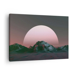 Obraz na płótnie - Geometryczne góry z zachodzącym słońcem w tle - 70x50cm - W sąsiedniej galaktyce - Nowoczesna dekoracja ścienna do salonu i sypialni ARTTOR