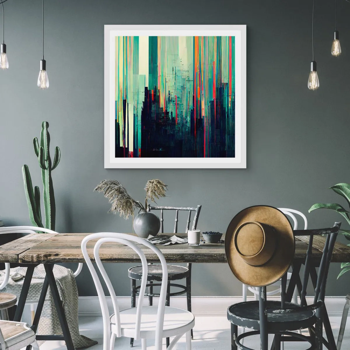 Plakat w białej ramie - Futurystyczne miasto - 60x60 cm