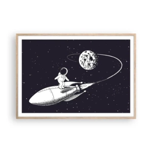 Plakat w ramie jasny dąb - Kosmiczny surfer - 100x70 cm