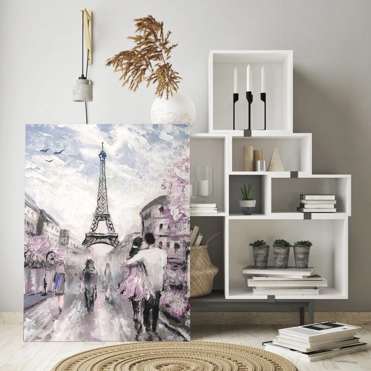 Obraz na szkle - Romantyczna para w Paryżu z Wieżą Eiffla w tle - 50x70cm - Jak zakochac się, to tylko w… - Nowoczesna dekoracja ścienna do salonu, kuchni i sypialni ARTTOR