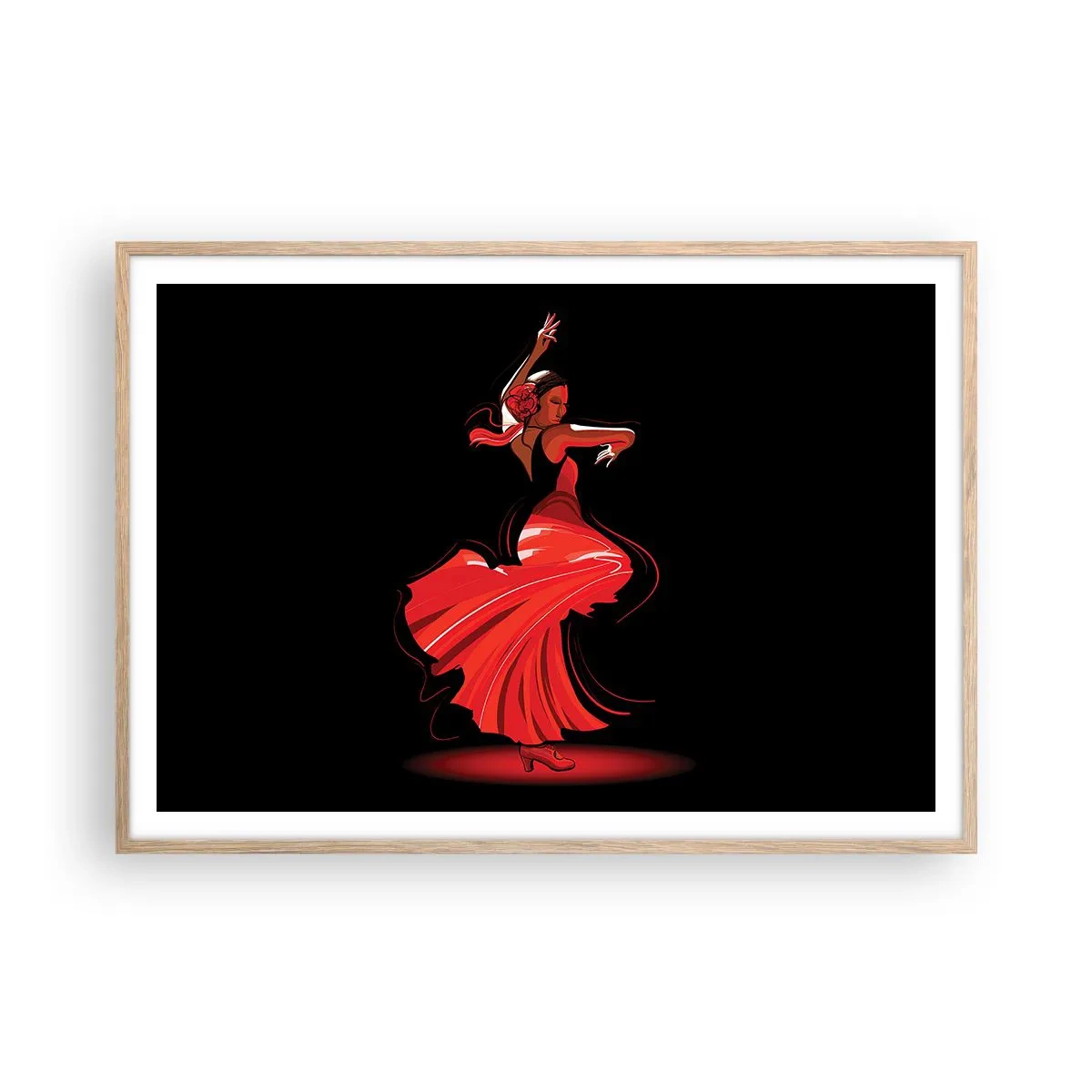 Plakat w ramie jasny dąb - Ognisty duch flamenco - 100x70 cm