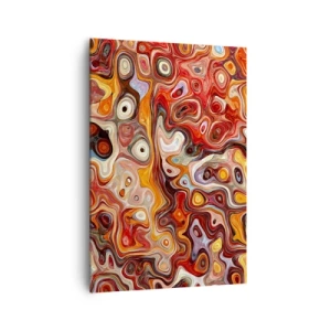 Obraz na płótnie - Abstrakcyjna kompozycja w ciepłych odcieniach czerwieni, pomarańczu i żółci - 70x100cm - Gdyby orzechy rozpływały się w miodzie - Nowoczesna dekoracja ścienna do salonu i sypialni ARTTOR