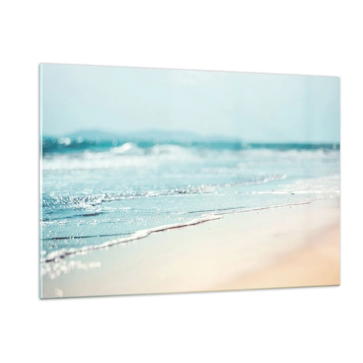 Obraz na szkle - Delikatne fale oceanu muskające piaszczystą plażę - 120x80cm - Ciepło i szum - Nowoczesna dekoracja ścienna do salonu, kuchni i sypialni ARTTOR