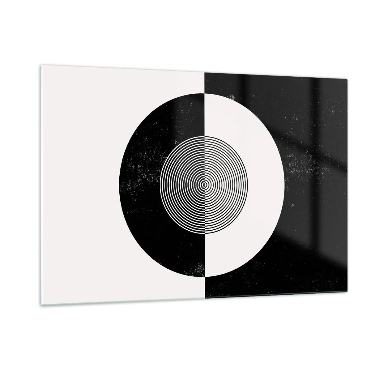 Obraz na szkle - Geometryczny wzór czarno-białej symetrii - 120x80cm - Harmonia w czerni i bieli - Nowoczesna dekoracja ścienna do salonu, kuchni i sypialni ARTTOR