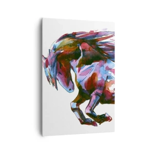 Obraz na płótnie - Koń w dynamicznych abstrakcyjnych barwach symbolizujący wolność - 70x100cm - W uniesieniu - Nowoczesna dekoracja ścienna do salonu i sypialni ARTTOR