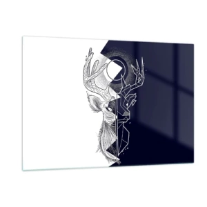 Obraz na szkle - Geometryczny rysunek jelenia na czarno-białym tle - 120x80cm - Walka i jedność przeciwieństw - Nowoczesna dekoracja ścienna do salonu, kuchni i sypialni ARTTOR