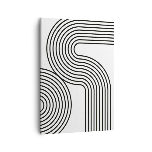 Obraz na płótnie - Minimalistyczna grafika czarnych linii na białym tle w geometrycznym układzie. - 50x70cm - Na zakręcie - Nowoczesna dekoracja ścienna do salonu, kuchni i sypialni ARTTOR