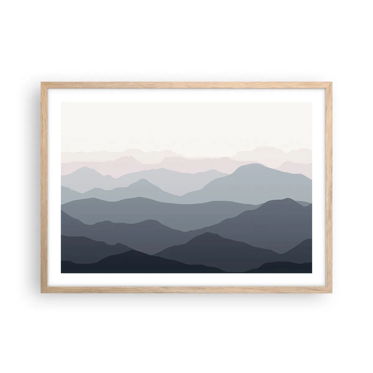 Plakat w ramie jasny dąb - Fale gór - 70x50 cm