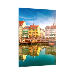 Obraz na szkle - Kolorowe domy nad kanałem z odbiciem w wodzie - 50x70cm - Nad wodą gładką jak lustro - Nowoczesna dekoracja ścienna do salonu, kuchni i sypialni ARTTOR