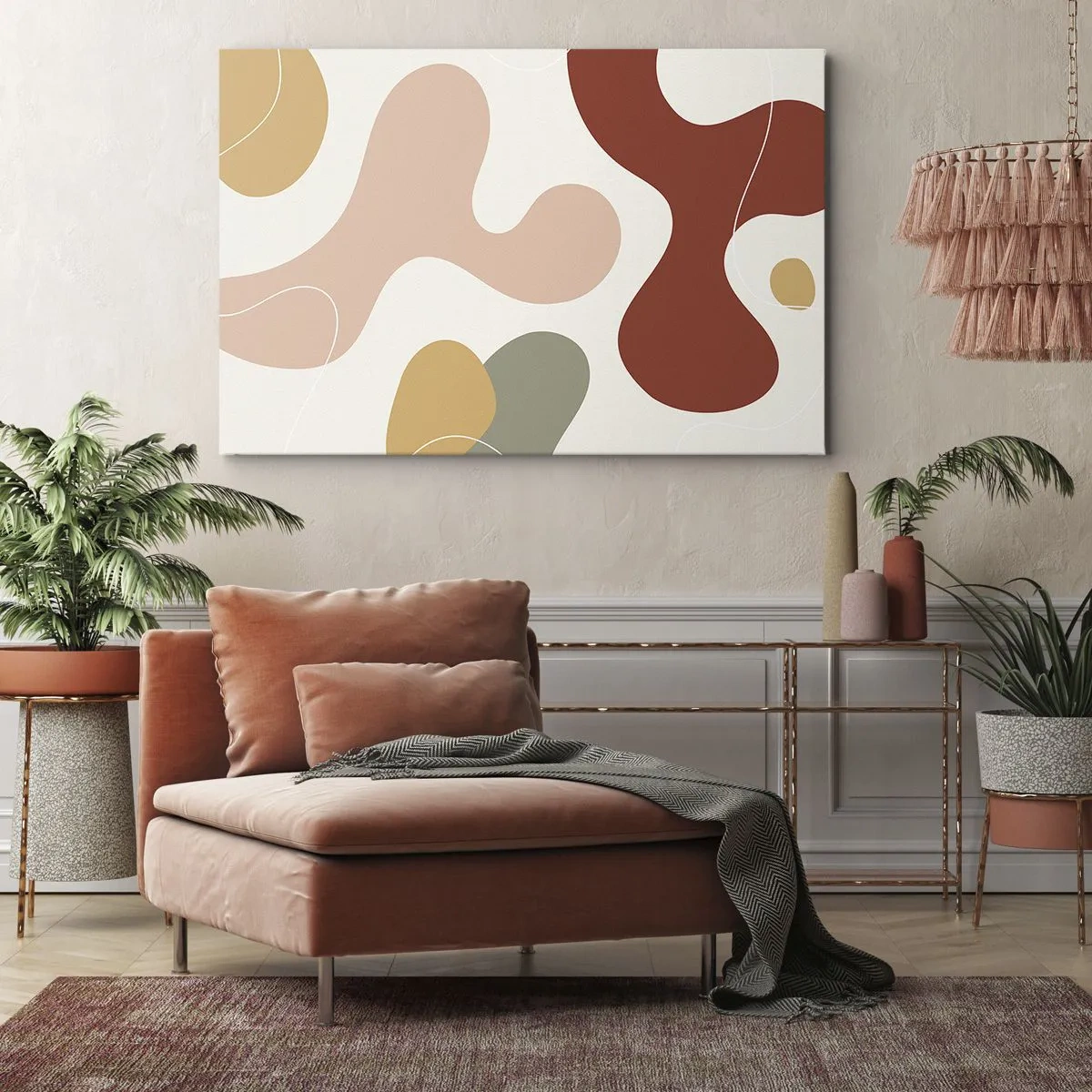 Obraz na płótnie - Abstrakcyjna kompozycja w pastelowych odcieniach z dynamicznymi kształtami - 70x50cm - Esy czy floresy? - Nowoczesna dekoracja ścienna do salonu i sypialni ARTTOR