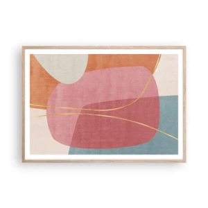 Plakat w ramie jasny dąb - Pastelowa kompozycja z nicią złota - 100x70 cm