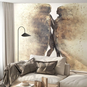 Fototapeta Premium Canvas - Abstrakcyjny duet sylwetek w piaskowych odcieniach - 100x70cm - Z prochu powstali, by kochać - Nowoczesna dekoracja ścienna do salonu i sypialni ARTTOR