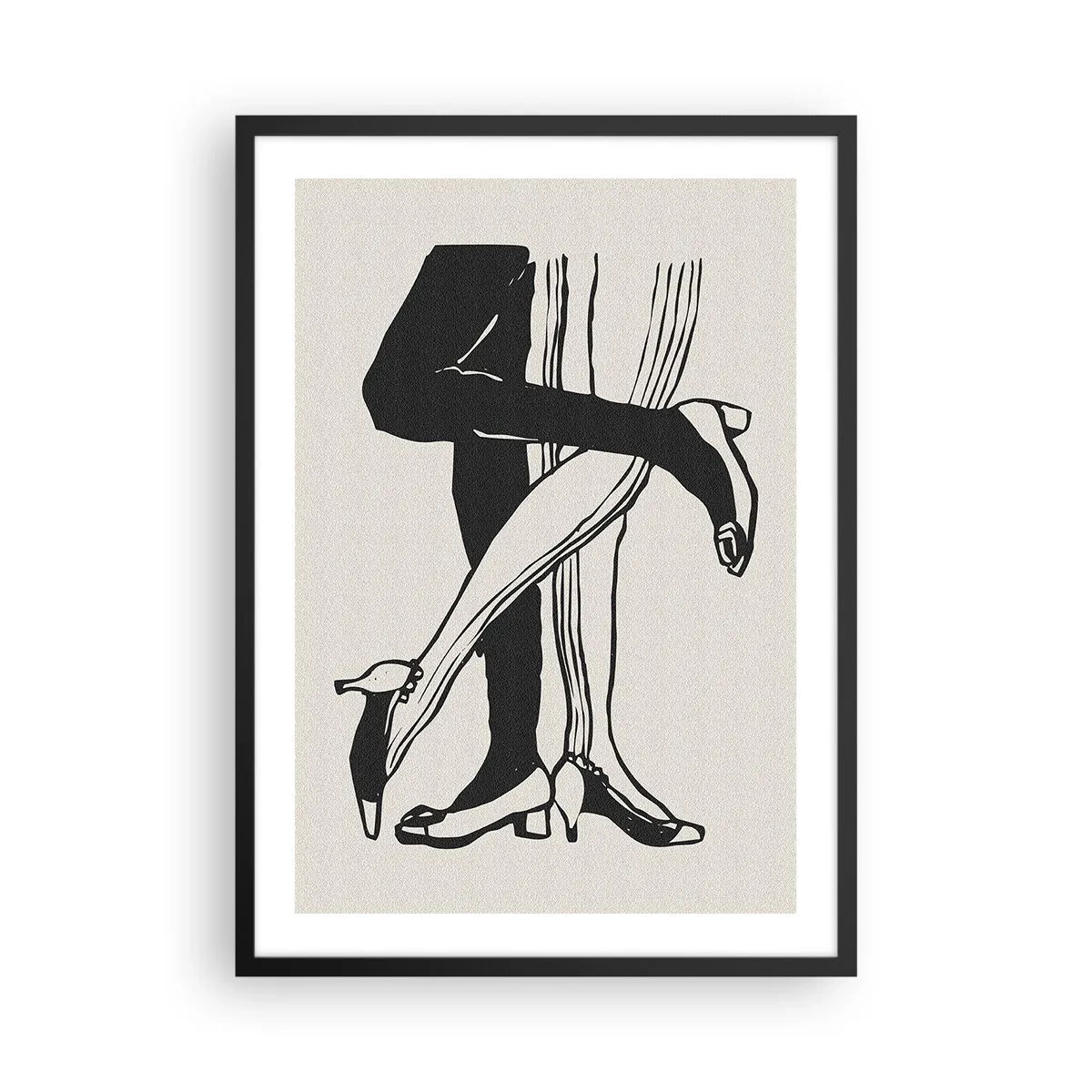 Plakat w czarnej ramie - Czarno-biała ilustracja splecionych nóg w tańcu - 50x70cm - Kobiecy atrybut - Nowoczesna dekoracja ścienna do salonu i sypialni ARTTOR