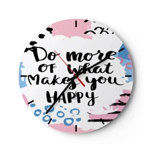 Zegar ścienny - Napis Do more of what makes you happy na jasnym tle - 30x30cm - Jak być szczęśliwym - Nowoczesna dekoracja ścienna do salonu, kuchni i sypialni ARTTOR