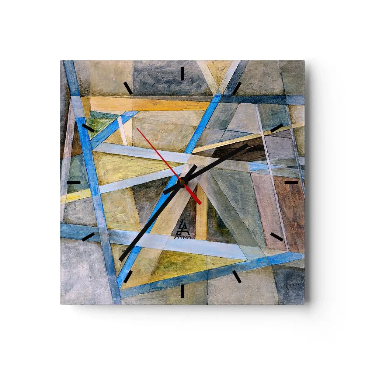 Zegar ścienny - Geometryczna kompozycja z jasnymi i niebieskimi liniami - 30x30cm - Na wprost czy na skos? - Nowoczesna dekoracja ścienna do salonu i sypialni ARTTOR