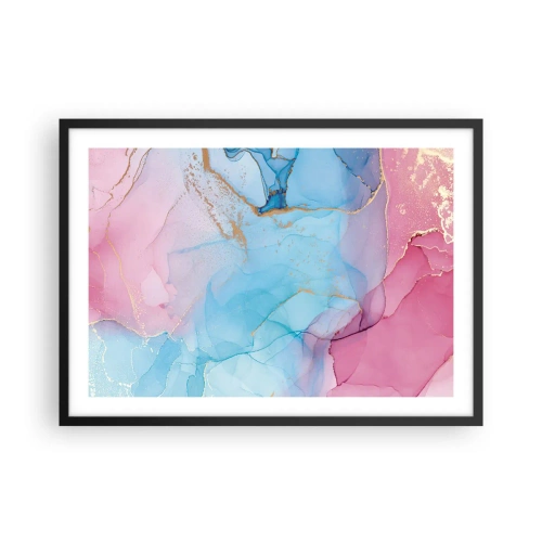 Plakat w czarnej ramie - Abstrakcyjne pastelowe wzory z akcentami złota - 70x50cm - Spotkanie i przenikanie - Nowoczesna dekoracja ścienna do salonu i sypialni ARTTOR