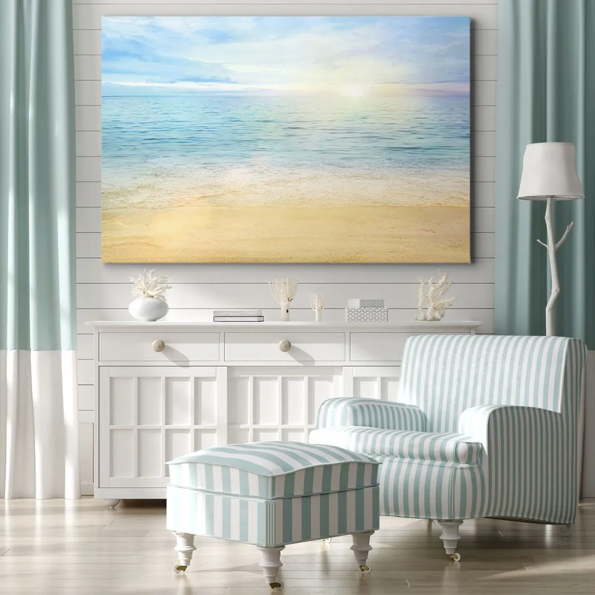 Obraz na płótnie - Plaża z turkusowym morzem i jasnym niebem - 70x50cm - Wielki błękit - Nowoczesna dekoracja ścienna do salonu i sypialni ARTTOR