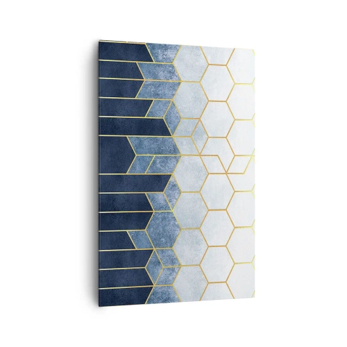 Obraz na płótnie - Geometryczny wzór w odcieniach złota i granatu - 80x120cm - Kompozycja w synkopowym rytmie - Nowoczesna dekoracja ścienna do salonu i sypialni ARTTOR