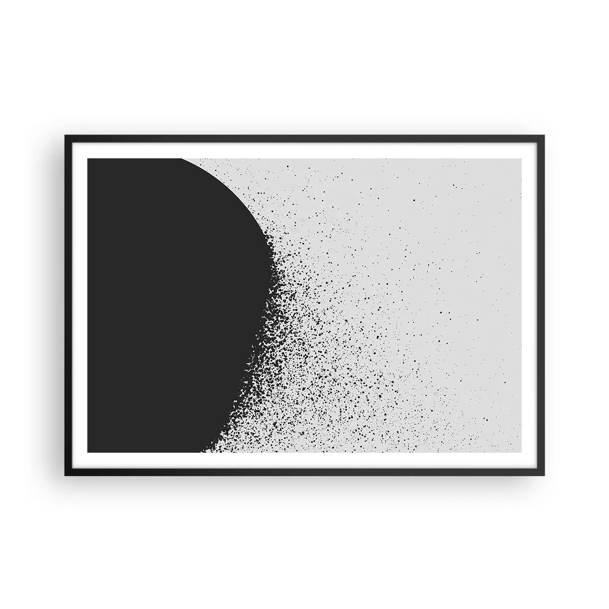 Plakat w czarnej ramie - Abstrakcyjny wzór z czarnymi cząstkami na jasnym tle - 100x70cm - Ruch cząsteczek - Nowoczesna dekoracja ścienna do salonu i sypialni ARTTOR
