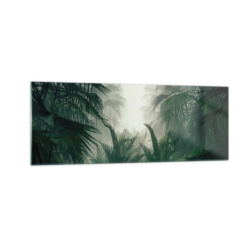 Obraz na szkle - Tropikalna roślinność w gęstej mgle w lesie deszczowym - 140x50cm - Tropikalna tajemnica - Nowoczesna dekoracja ścienna do salonu i sypialni ARTTOR