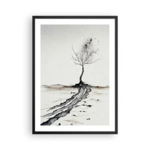 Plakat w czarnej ramie - Minimalistyczne drzewo z abstrakcyjnymi korzeniami - 50x70cm - Zimowa melancholia - Nowoczesna dekoracja ścienna do salonu i sypialni ARTTOR