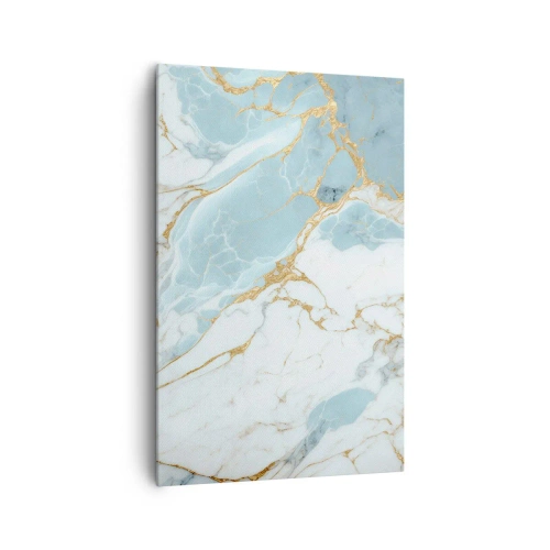Obraz na płótnie - Błękitno-białe marmurowe wzory z dodatkiem złotych żył - 80x120cm - Bogactwo kamienia - Nowoczesna dekoracja ścienna do salonu i sypialni ARTTOR