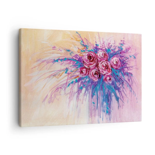 Obraz na płótnie - Bukiet róż w pastelowych barwach - 70x50cm - Różana fontanna - Nowoczesna dekoracja ścienna do salonu i sypialni ARTTOR