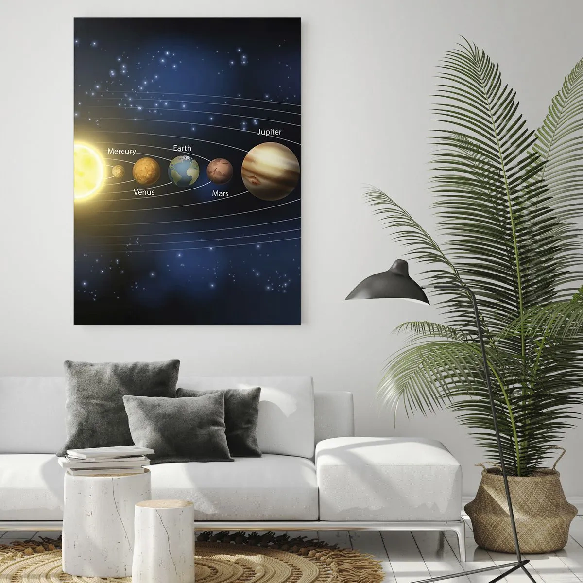 Obraz na szkle - Schemat układu słonecznego z planetami i słońcem - 80x120cm - Jedna z dziesięciu - Nowoczesna dekoracja ścienna do salonu i sypialni ARTTOR