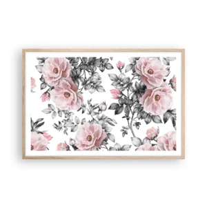 Plakat w ramie jasny dąb - Zagubić się w kwiatach róż - 91x61 cm